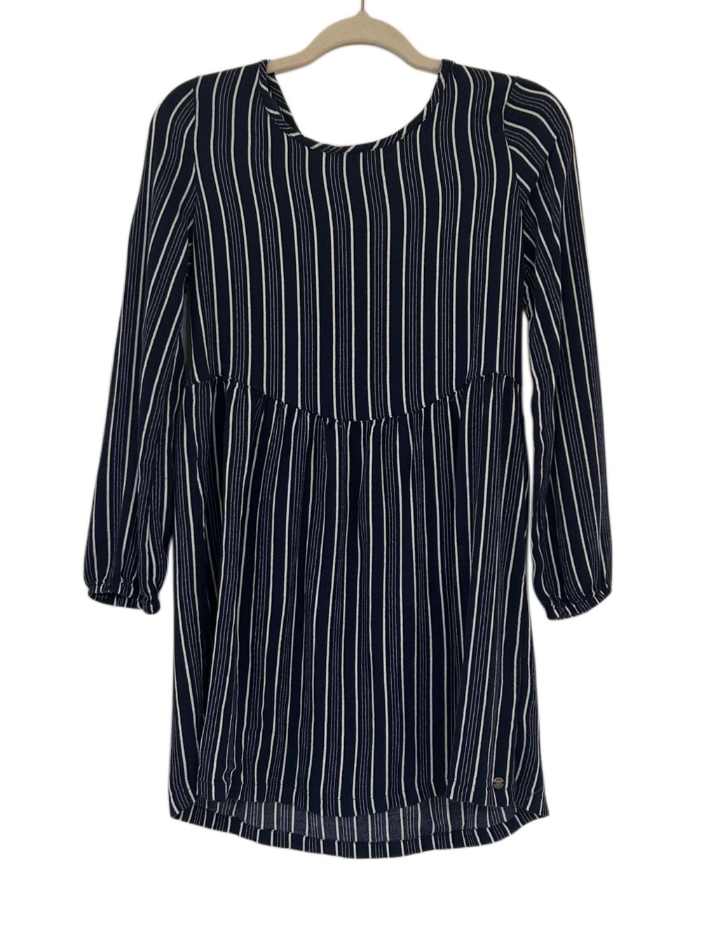 Roxy Navy Blue Striped Long Sleeve Lace Up Back Dress Size 8 / M